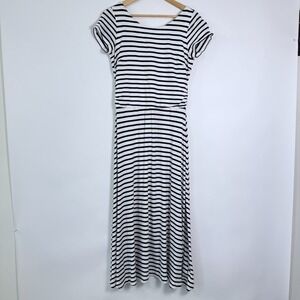 Boden Striped Midi Dress Size 8 Navy Blue White Soft Stretchy Coastal Preppy